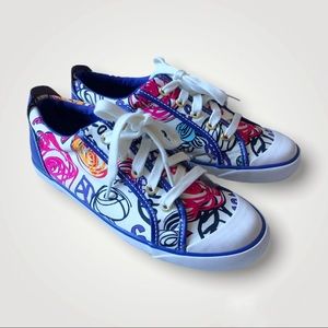 Coach Poppy Barrett Scribble Canvas & Leather Back Tennis Shoes Laced Up 8